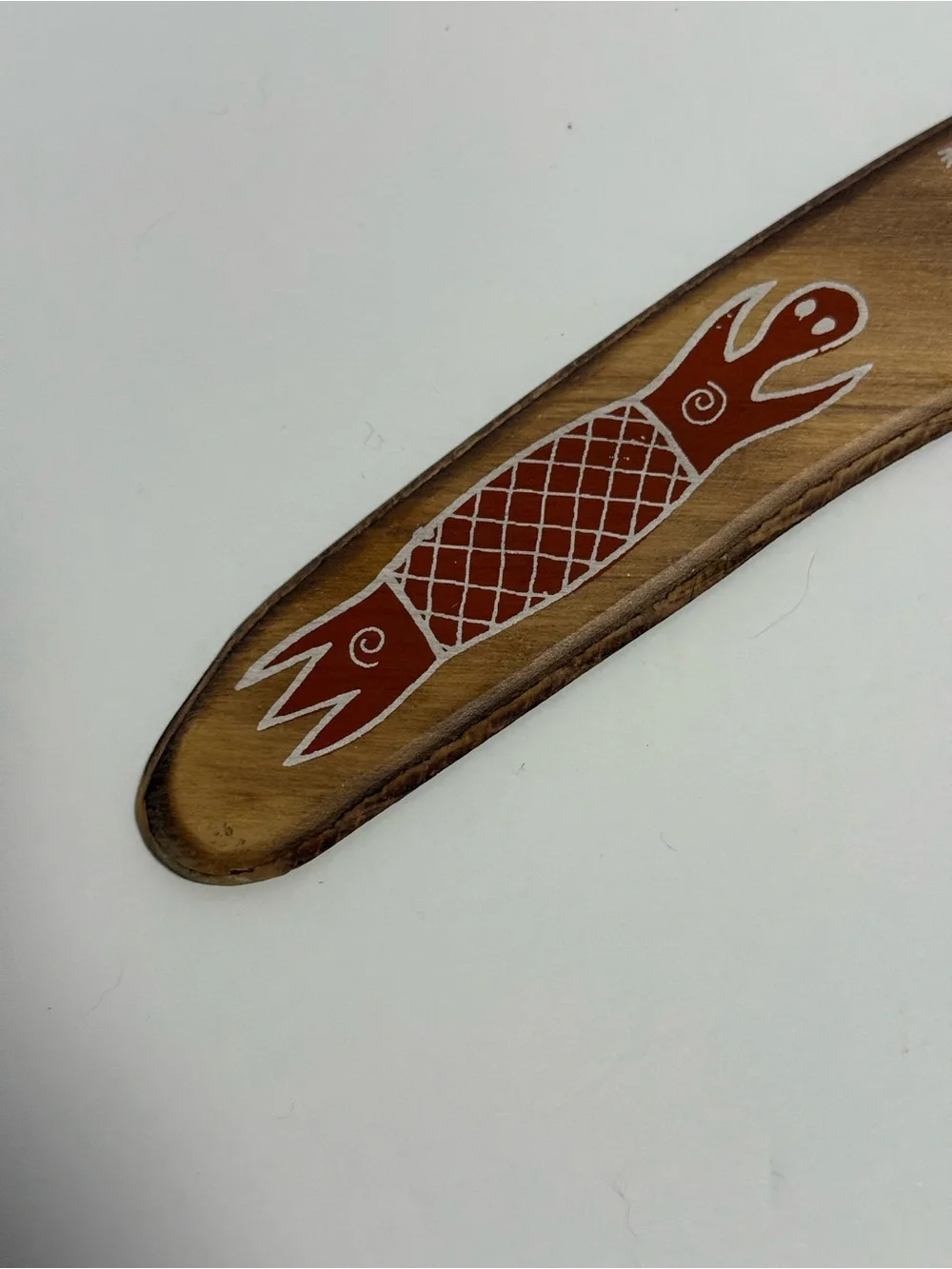 Vintage Hand Painted Australian Aboriginal Wood Boomerang Wall Decor 13.5
